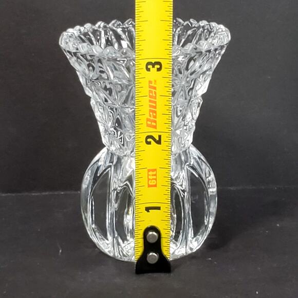 Vtg Cut Crystal Toothpick Holder Clear Mini Vase Sawtooth Edge Decor Minimalist - Picture 5 of 7